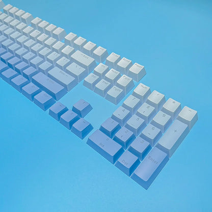 Teclas gamer RGB con retroiluminación degradada para teclado mecánico con interruptores MX, perfil OEM, PBT, blanco y azul, distribución ISO, teclas DIY