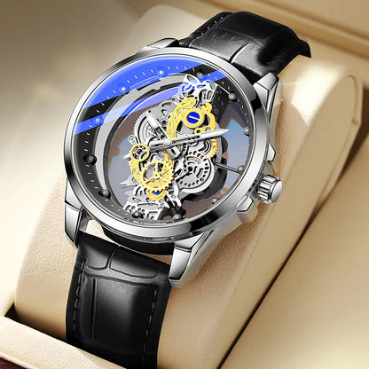 TPW men’s wristwatch – Trendy style, ‘skeleton’ model (black, gold or blue), quartz movement (non-automatic), luxury accessory, collection – Wholesale