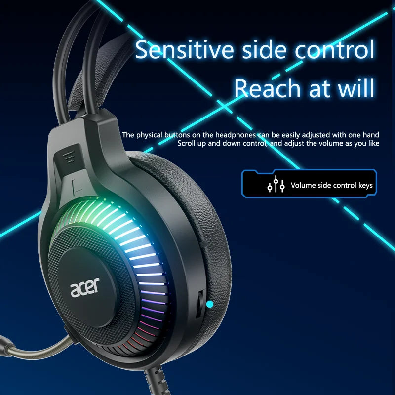 Acer OHW303 Gaming Headset with Microphone – 7.1 Virtual Surround Sound, Deep Bass, LED Lighting & Wired PC Gaming Headphones
