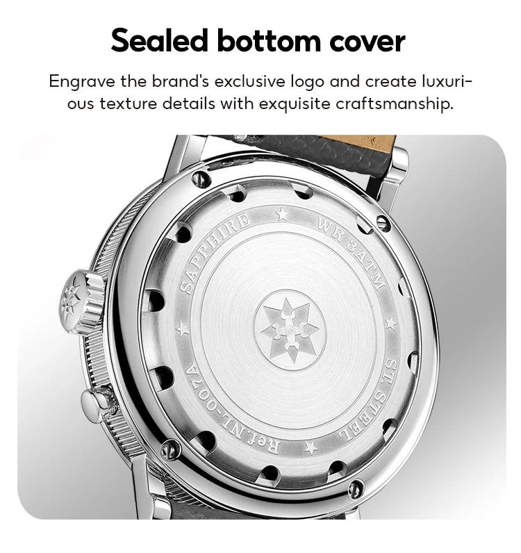 FARASUTE Retro Luxury Alarm Clock Quartz Watch Men Waterproof Night Light Wristwatch Casual Sapphire Stainless Steel Male Watch