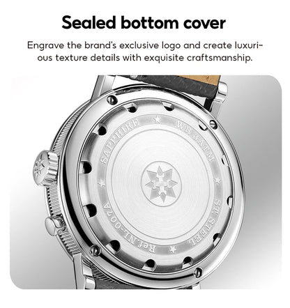 FARASUTE Retro Luxury Alarm Clock Quartz Watch Men Waterproof Night Light Wristwatch Casual Sapphire Stainless Steel Male Watch