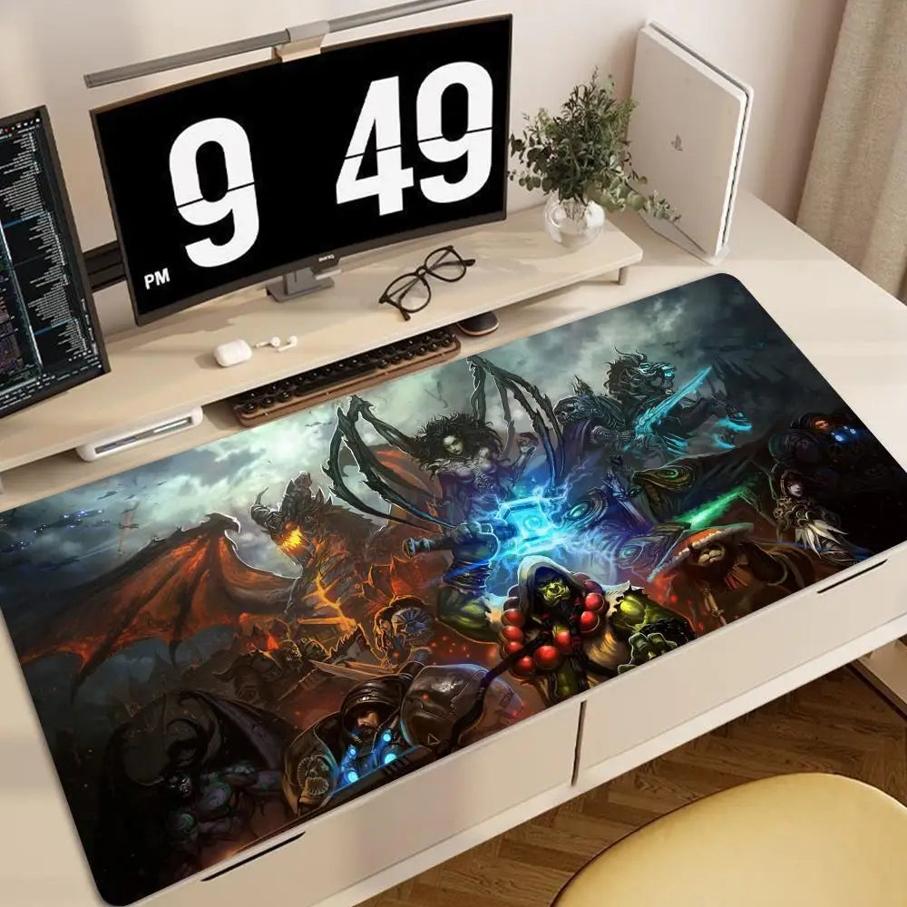 World of Warcraft Anime XXL gaming-musemåtte-skrivebordsunderlag med låst kant, tastatur- og musemåtte til kontor, gamer-computertilbehør HYBXXC