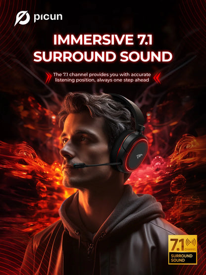 Auscultadores Gaming Sem Fios Picun G2 Bluetooth 5.3 – Som Surround 7.1, Microfone ENC, Bateria de 100H, Auscultadores de Baixa Latência para PC, PS5, PS4, Switch e Mobile