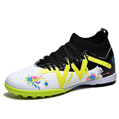 TF Turf Soccer Shoes PU Fabric Breathable Upper Rubber Sole Wear-Resistant Anti-Slip Men Women Kids Youth Training Sneakers