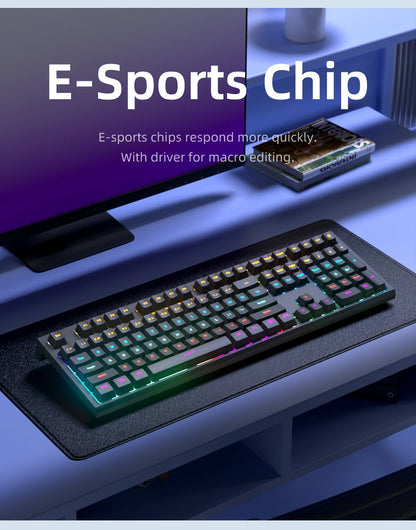 Tastiera meccanica da gaming cablata a 108 tasti con retroilluminazione RGB | Chip da gaming | Bassa latenza | Anti-ghosting | per gamer PC Win/Mac