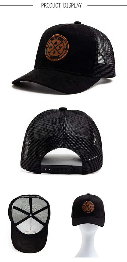 Populär mesh-baseballkeps, unisex, moderiktig, avslappnad, andningsbar, med bokstavsikon, hiphop-trucker-keps, utomhussport, pappakeps