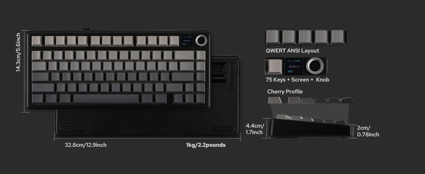 EPOMAKER X AULA F75 MAX Compact 75% ANSI Layout Wired/Bluetooth/2.4GHz Wireless Mechanical Keyboard with TFT Screen and a Knob