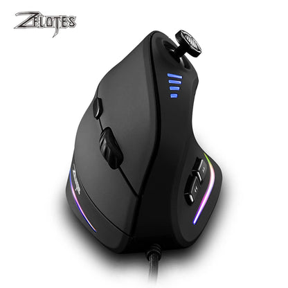 Mouse verticale ZELOTES C-18, mouse ottico RGB a 11 tasti con joystick, mouse gaming laser programmabile per PC e gamer