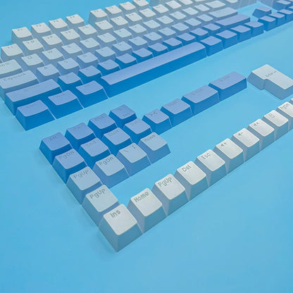 Teclas gamer RGB con retroiluminación degradada para teclado mecánico con interruptores MX, perfil OEM, PBT, blanco y azul, distribución ISO, teclas DIY