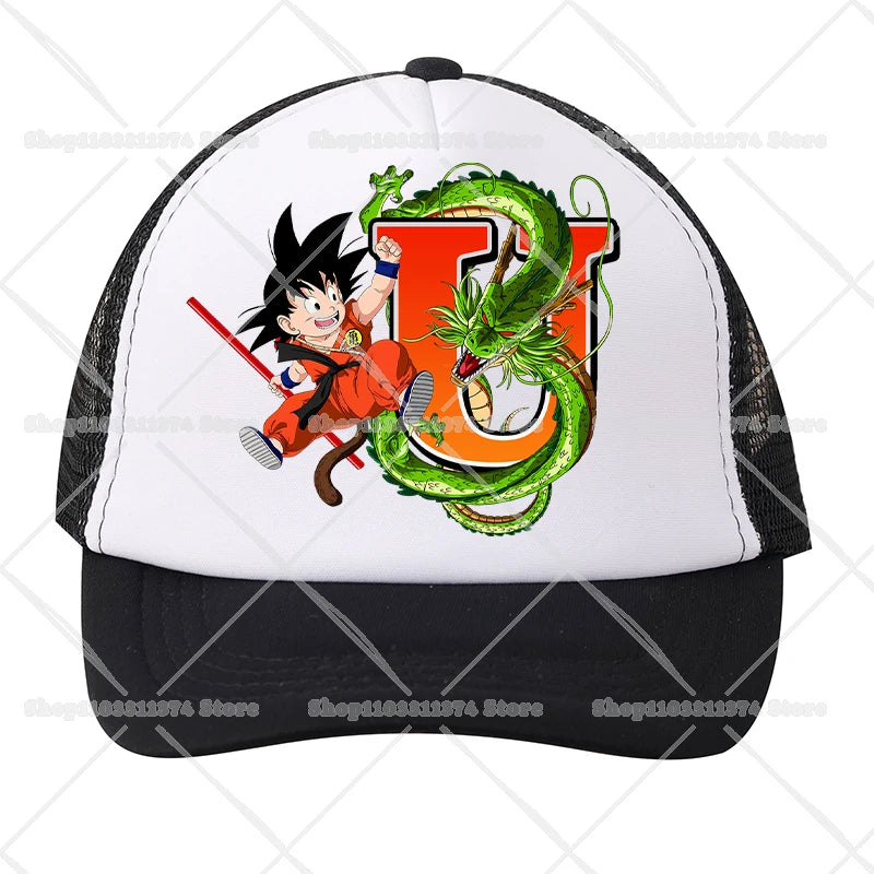 Czapki baseballowe z siateczki Dragon Ball z motywem kreskówkowym Son Goku z literami – czapki sportowe dla dorosłych i dzieci, anime, letnie, na świeżym powietrzu, z daszkiem chroniącym przed słońcem, prezent, nowe