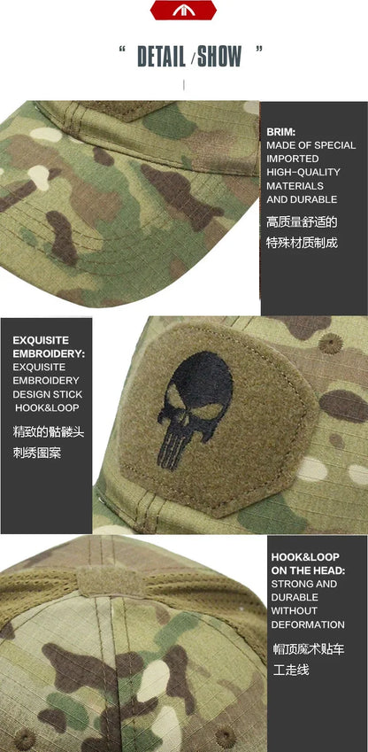 Czapka baseballowa w kamuflażu, siateczkowa, oddychająca, taktyczna czapka sił specjalnych w kamuflażu, czapka z daszkiem z motywem czaszki i kaczki