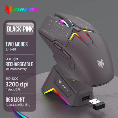 Mouse wireless Bluetooth dual-mode XUNSVFOX H2 con effetti di illuminazione RGB, per laptop, gaming e ufficio, ricarica magnetica