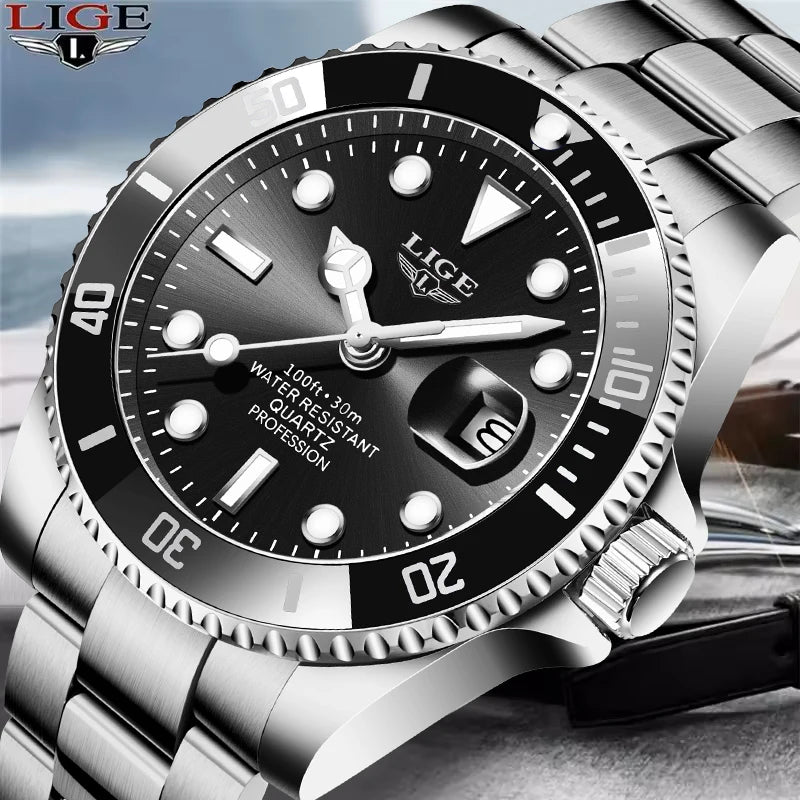 LIGE men’s watch – Quartz chronograph, water-resistant, casual yet professional style, a luxury fashion accessory from a leading brand.