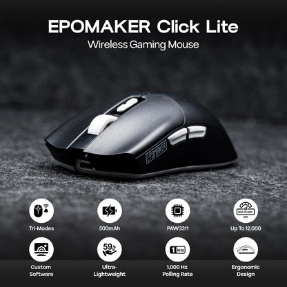 EPOMAKER Click Lite Wired/BT/2.4GHz Wireless Gaming Mouse PAW3311 Sensor 800 to 24000 DPI with 500mAh Battery for PC/Mac/Linux