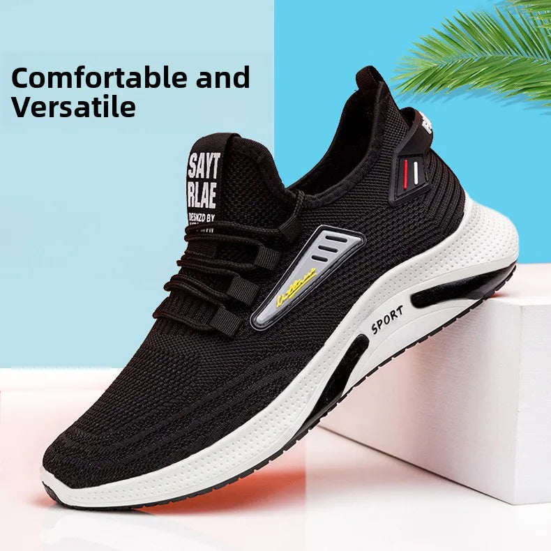 Hot Sale of the Season New Men's Running Shoes Breathable Lightweight Knitted Lace-Up Sports Sneakers Fashionable Korean Style