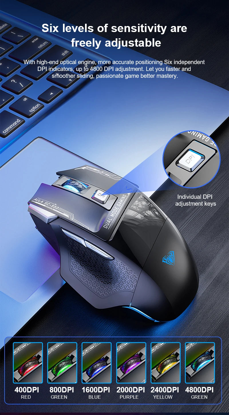 AULA SC550 Gaming Mouse 2.4G Wireless Macro Mouse RGB Backlight Ergonomic Design E-sports Mouse PC Accessories