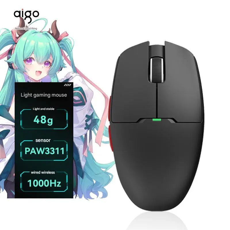 Aigo GM80 PLUS PRO Wireless Mouse Bluetooth PAW3311/PAW3395 Lightweight 1000HZ Wired Three-mode Gaming E-sports Mouse Gift
