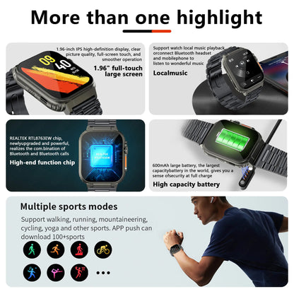 LIGE 600mAh New Ultra Smart Watch Men Bluetooth Call TWS Local Music Sport Clock 1.96'' IP68 Waterproof Relógio Smartwatch Women