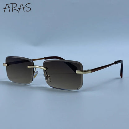 Rimless Rectangle Sunglasses Women 2026 Luxury Designer Fashion Retro Metal Sun Glasses Trendy Y2K Shades Small Frame Eyewear