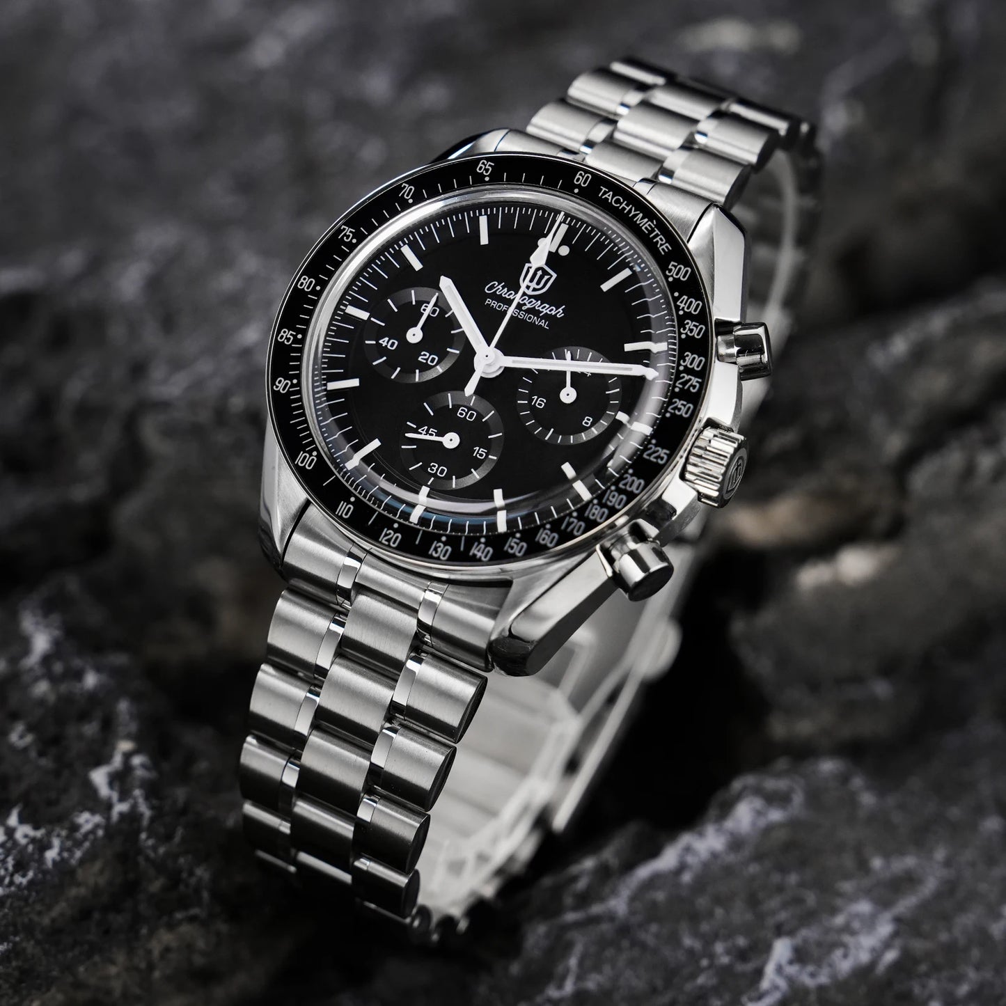 Watchdives WD1863 39mm VK63 Chronograph Watch Vintage Stainless Steel Sapphire OTF Clasp Waterproof Luminous Watches for Men