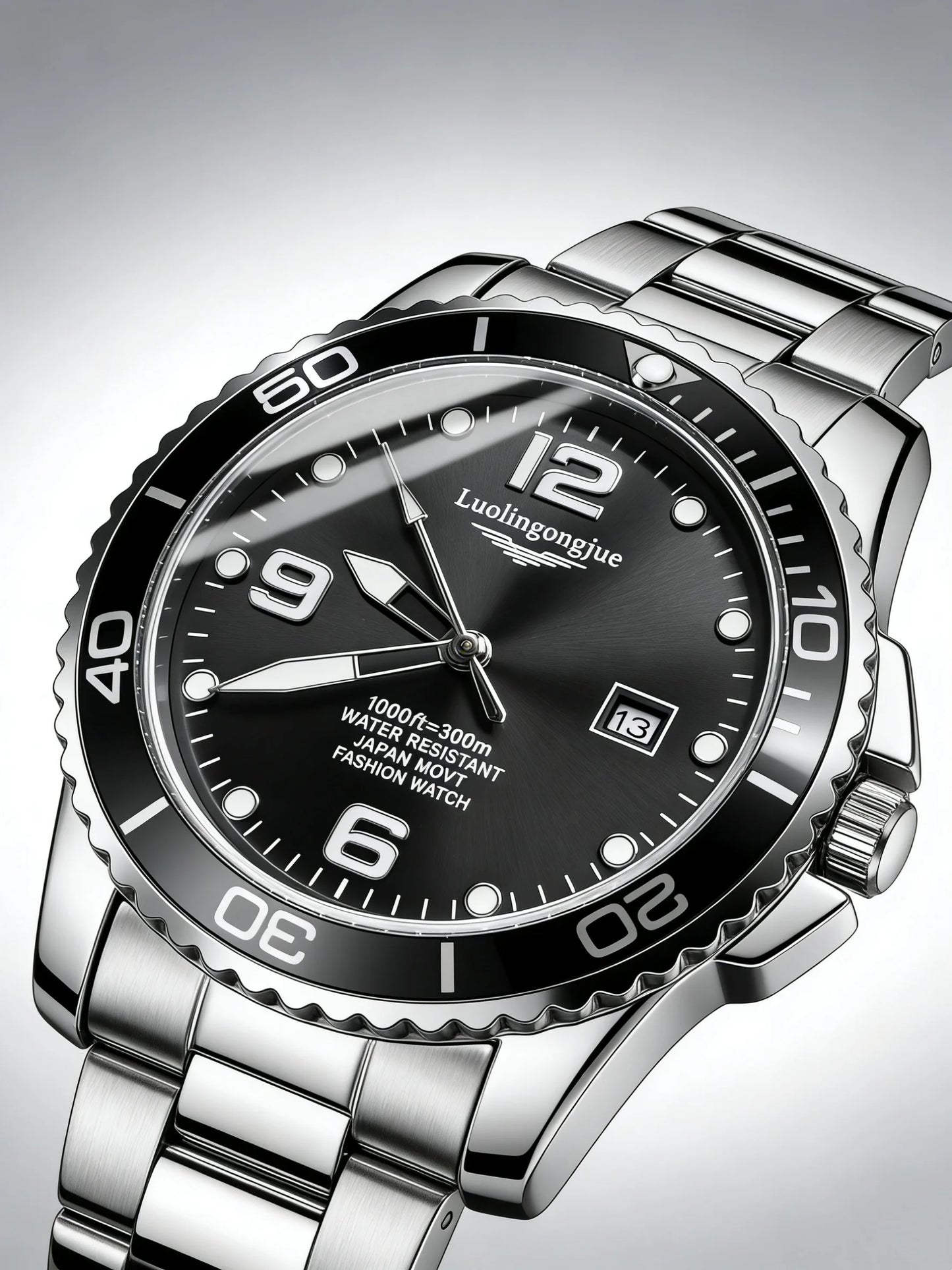 Men's Luxury Diving Quartz Watch, Classic Style, Waterproof, Luminous Calendar, Stainless Steel Strap, Business Casual Style, Men's Watch, High-Quality Gift, Gift for Men