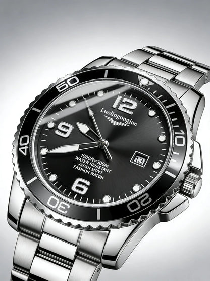 Men's Luxury Diving Quartz Watch, Classic Style, Waterproof, Luminous Calendar, Stainless Steel Strap, Business Casual Style, Men's Watch, High-Quality Gift, Gift for Men