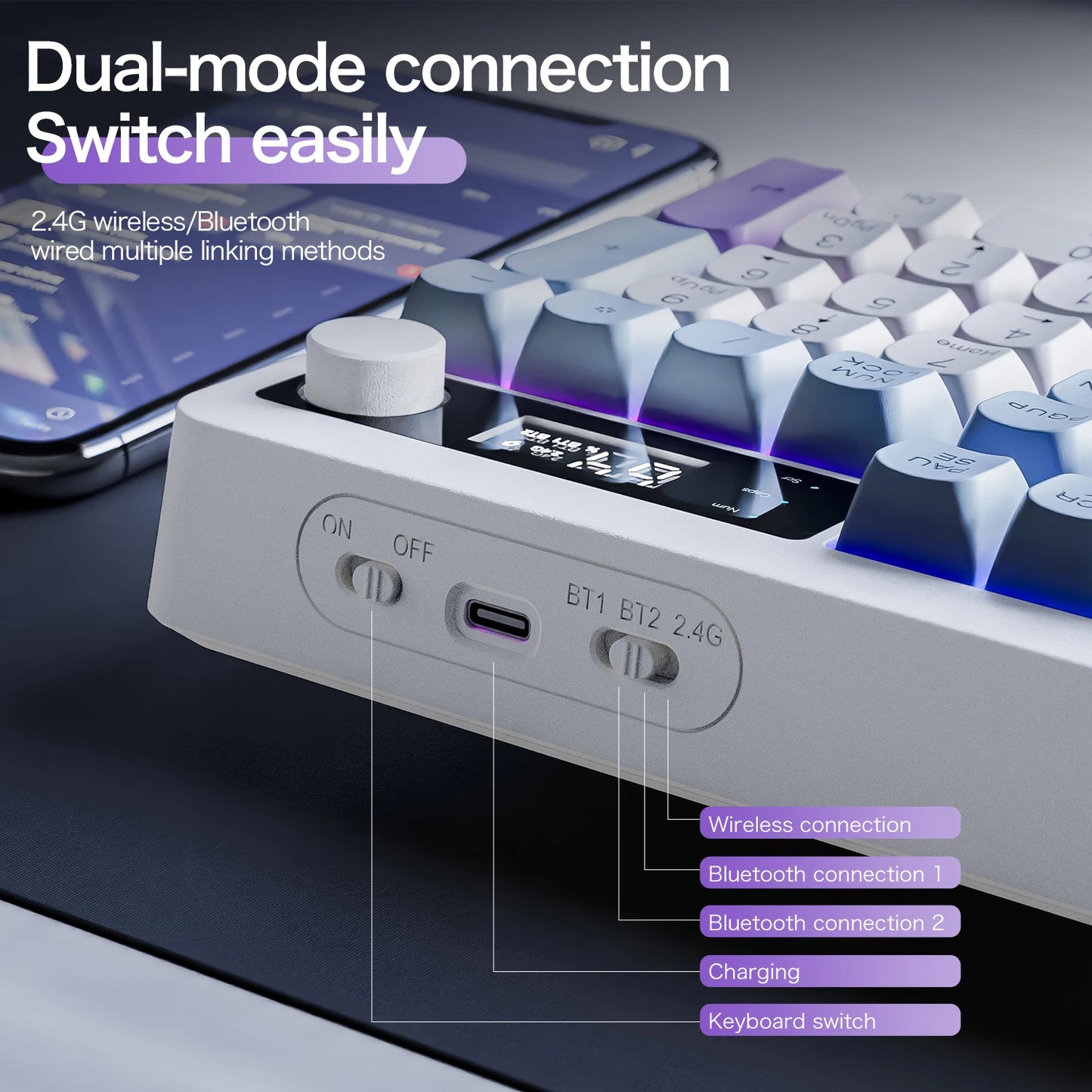 XUNFOX TK100 tastiera wireless 2.4 Bluetooth dual-mode gaming silenziosa per ufficio e notebook, universale