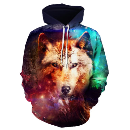 3D Wolf Pattern Printed Hooded Sweatshirt Fashion And Casual Men's Oversized Pullover Harajuku Street Design Hooded Sweatshirt