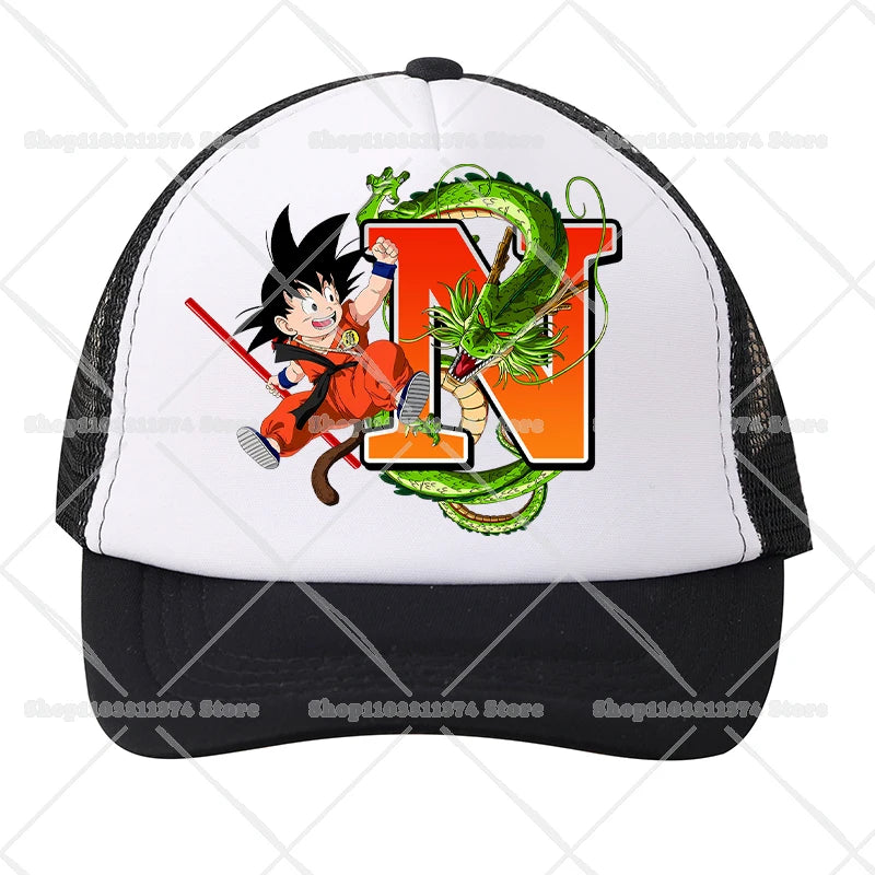 Czapki baseballowe z siateczki Dragon Ball z motywem kreskówkowym Son Goku z literami – czapki sportowe dla dorosłych i dzieci, anime, letnie, na świeżym powietrzu, z daszkiem chroniącym przed słońcem, prezent, nowe
