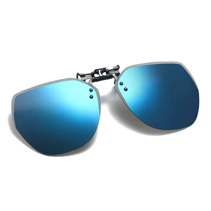 KLASSNUM Men Polarized Clip On Sunglasses Women Flip Up Sunglasses Square Cut Edge Lenses Driving Night Vision Fishing Goggle