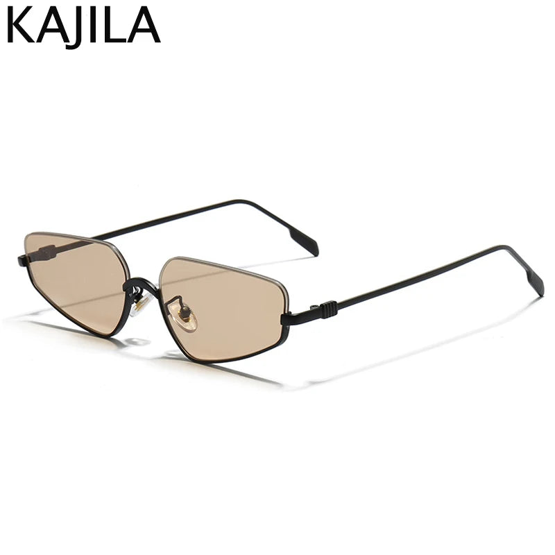 Vintage Semi-Rimless Polygon Punk Sunglasses Women 2026 Luxury Brand Cat Eye Metal Small Frame Sun Glasses Ladies Classic Shades