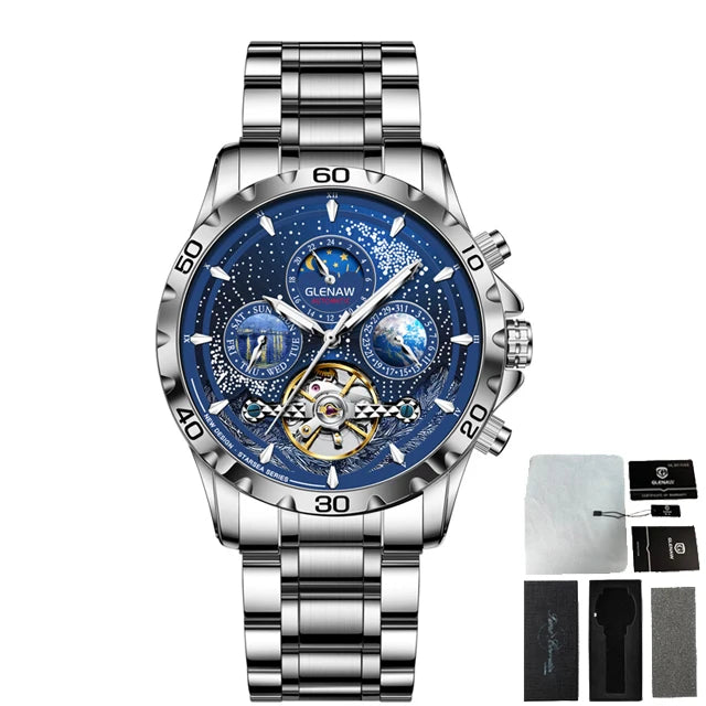 Relógio Masculino GLENAW Design, Marca de Topo, Luxo, Moda e Negócios, Automático, Impermeável, Relógio Mecânico para Homem