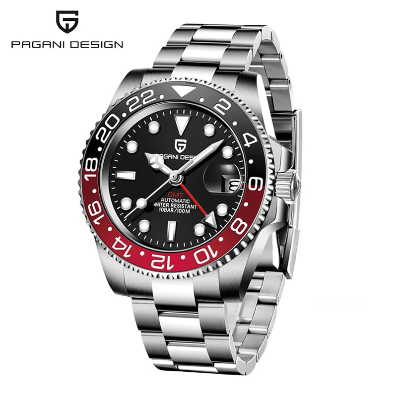 Relógio PAGANI DESIGN 40MM GMT para Homem, Luxo, Safira AR, Mecânico, Luneta em Cerâmica, Automático, 100M à Prova de Água, Relógio para Oferta