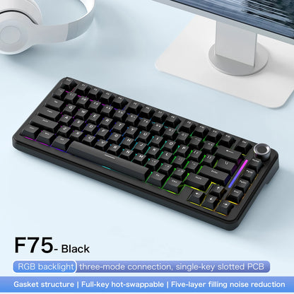 F75 Mechanische Tastatur FREEWOLF * AULA F75 Bluetooth-Tastatur mit drei Verbindungsmodi, speziell für Gaming und Büro entwickelt