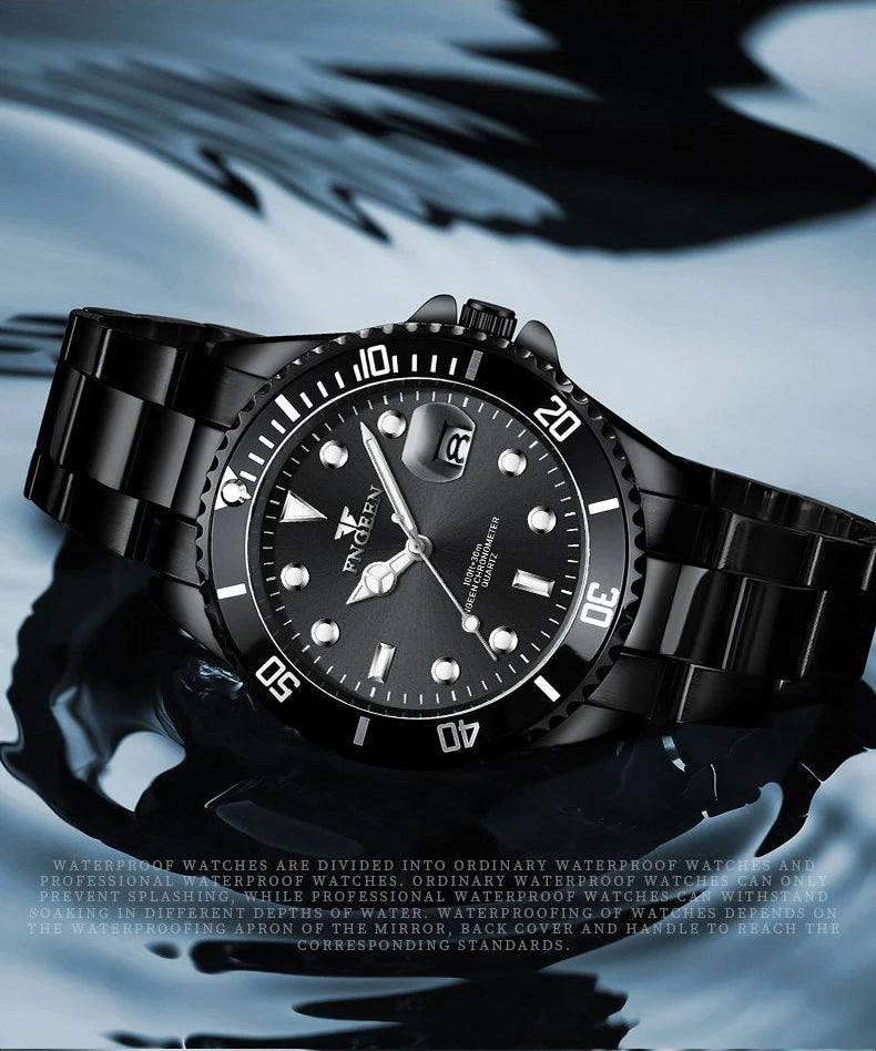 BINBOND FNGEEN Son Brand quartz wristwatch for men, with a stainless steel strap, luminous and water-resistant, luxury.