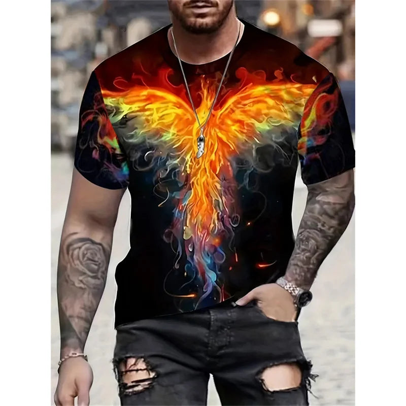 T-Shirt mit Drachen- und Phönix-Motiv für Herren – Tiermotive – 3D-bedruckte T-Shirts – Sommer – Freizeit – Kurzarm – Rundhalsausschnitt – Oversize – Streetwear-T-Shirts – Oberteile
