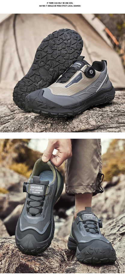 Rotary Buckle Men's Trekking Sneakers Outdoor Platform Hiking Shoes Men Sports Shoes Comfortable Non-slip Climbing Walking Shoes