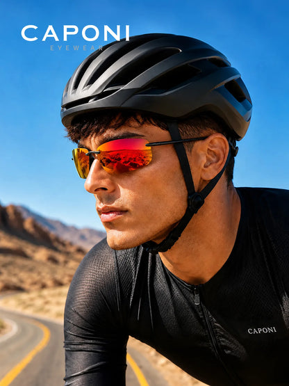 CAPONI Polarized Sunglasses For Men Original Design Outdoor Sport Running Driving Sun Glasses Photochromic Black Shades BS36502