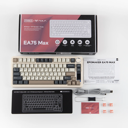 EPOMAKER X AULA EA75 MAX 75% ANSI-US-Layout Hot-Swap-Gasket kabelgebundene/BT/2.4GHz kabellose mechanische Tastatur mit Display & Drehregler