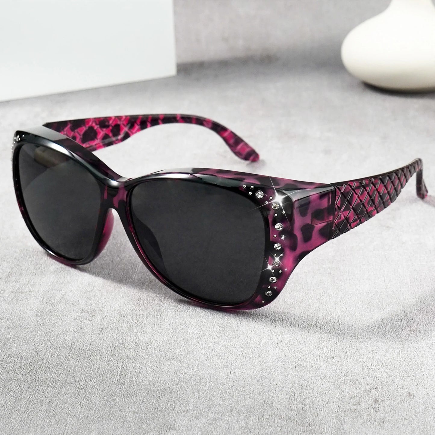 Rhinestone Fit Over Glasses Sunglasses Fashion Sun Glasses Fit Over GlitteringOversized Leopard Square Glasses