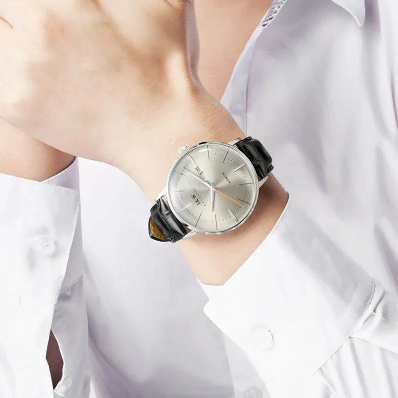 Japan MIYOTA Automatic Watch 3D Curved Sapphire Mechanical Wristwatches Waterproof Leather Strap Double Calendar Watches for Men