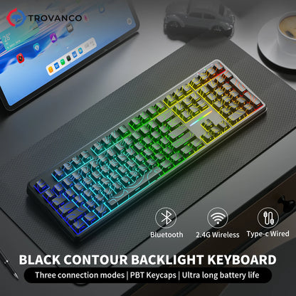 V108 Pro Bluetooth-Tastatur Büro, geräuscharm, 2.4G kabelgebunden & kabellos, vollständiges Layout mit RGB-beleuchteter Membran