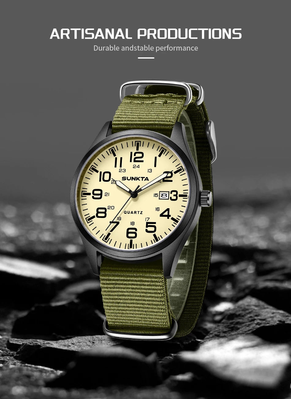 2026 SUNKTA Top Luxury Mens Watch Fashion Casual Quartz Wristwatches Luminous 30M Waterproof Nylon LIGE Watches Men Gifts Reloj