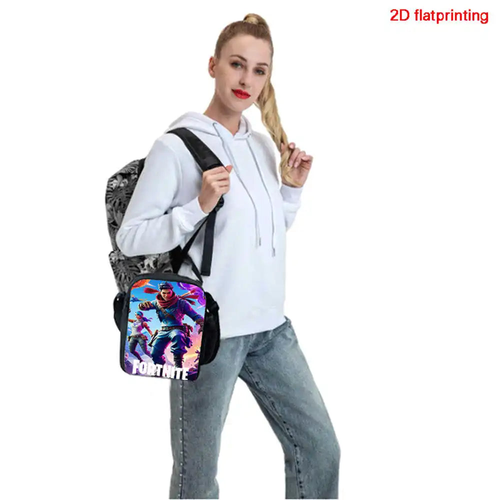 Fortnite-Cartoon-Lunchbag, tragbare isolierte Lunchbag, wiederverwendbare Tasche zur Aufbewahrung von Lebensmitteln, geeignet für Kinder und Schüler.