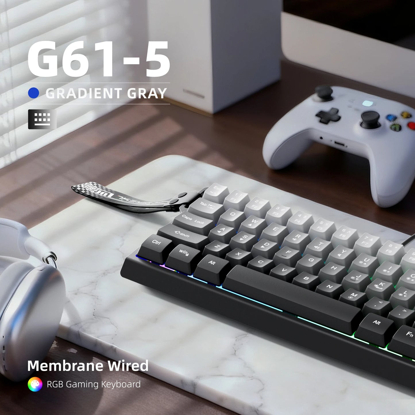 7KEYS 60% Compact Wired Keyboard with RGB Backlighting, Gradient Keycaps, USB Gaming Keyboard for Windows PC, Laptop & Tablet
