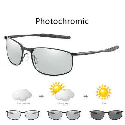 Photochromic Men Polarized Sunglasses Male Metal Square Glasses Driving Sun Glasses UV400 Outdoor Sports Cycling Goggles