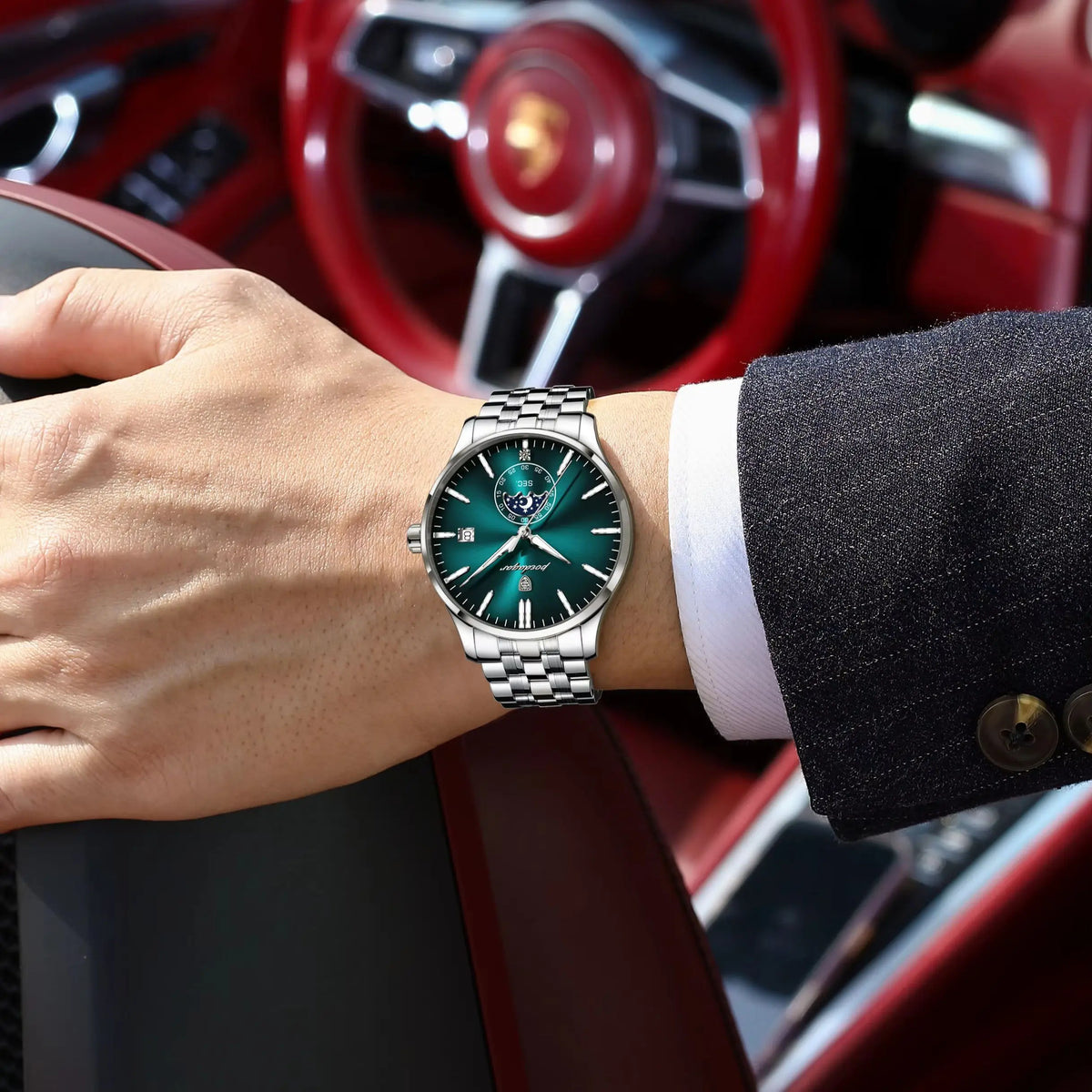 POEDAGAR luxury men’s watch, casual style, stainless steel, quartz, water-resistant, luminous, with date, elegant.