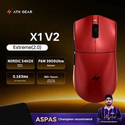 Bezdrôtová myš ATK X1 V2 Ultimate 2.0 Paw3950, ultr ľahká 54g, 750ips, nízka latencia 0.163ms, 650ips, nový herný doplnok, darčeky