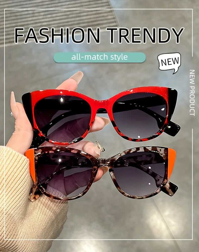 New Glossy Red Black Color-Block Gradient Cat-Eye Sunglasses Chic Women's Glasses with Anti-Glare Lenses for Fashionable Travel
