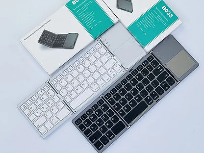 Teclado Bluetooth plegable en tres partes con touchpad, mini teclado portátil recargable, teclado inalámbrico para Windows Android iOS